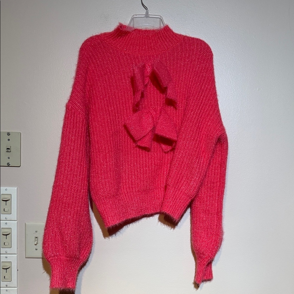 &merci Chic Pink Turtleneck Sweater with Bow Detail